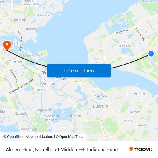 Almere Hout, Nobelhorst Midden to Indische Buurt map