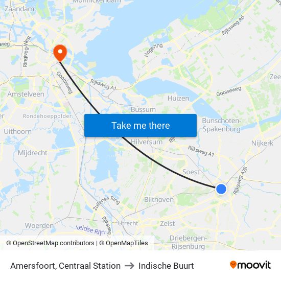 Amersfoort, Centraal Station to Indische Buurt map