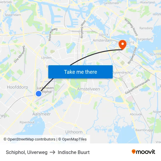 Schiphol, Uiverweg to Indische Buurt map