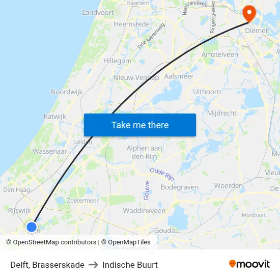 Delft, Brasserskade to Indische Buurt map