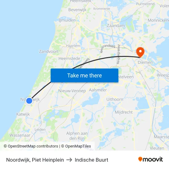 Noordwijk, Piet Heinplein to Indische Buurt map