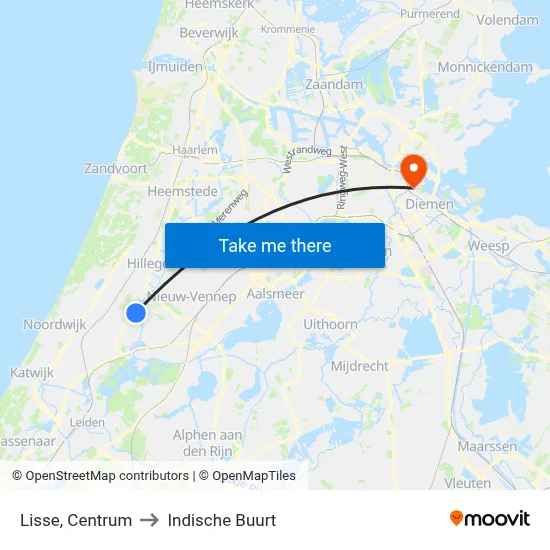 Lisse, Centrum to Indische Buurt map