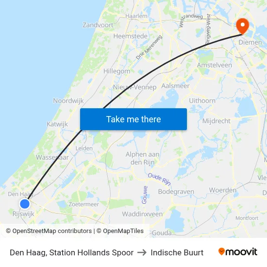 Den Haag, Station Hollands Spoor to Indische Buurt map