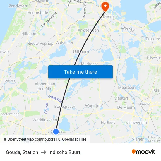 Gouda, Station to Indische Buurt map