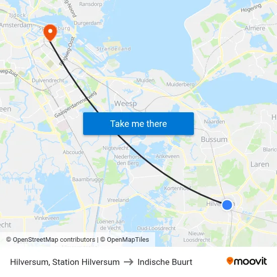 Hilversum, Station Hilversum to Indische Buurt map