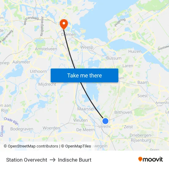 Station Overvecht to Indische Buurt map