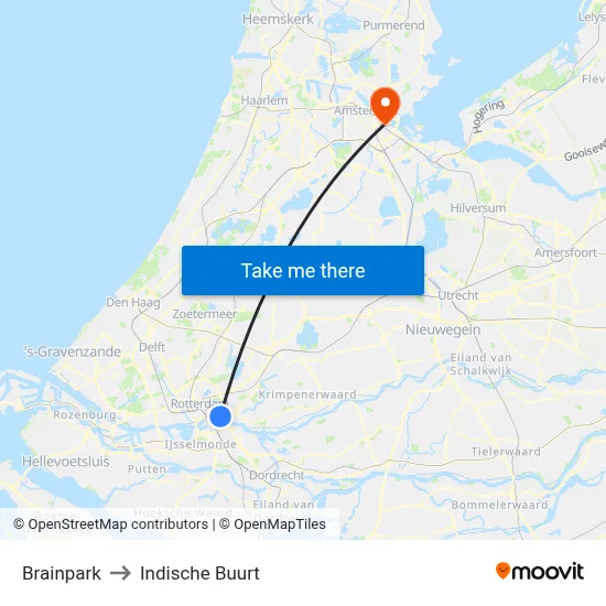 Brainpark to Indische Buurt map