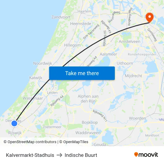 Kalvermarkt-Stadhuis to Indische Buurt map