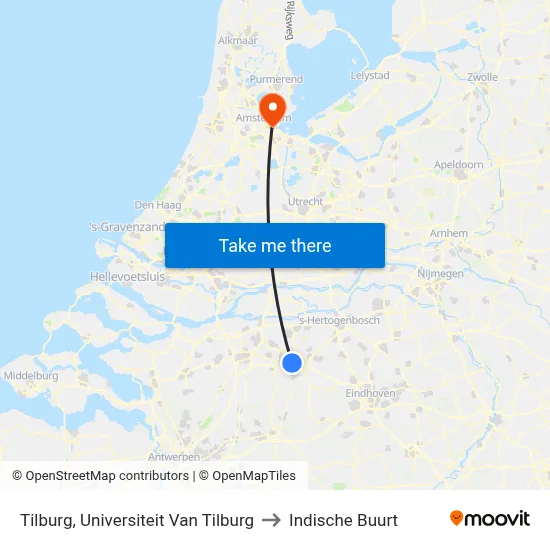 Tilburg, Universiteit Van Tilburg to Indische Buurt map