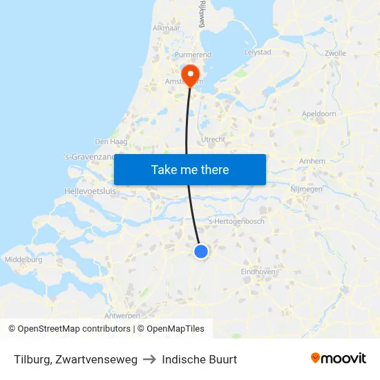 Tilburg, Zwartvenseweg to Indische Buurt map