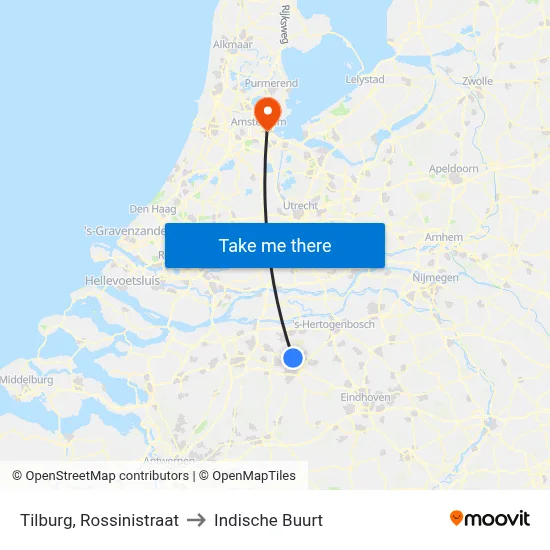 Tilburg, Rossinistraat to Indische Buurt map