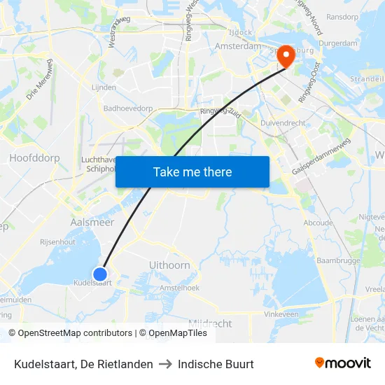 Kudelstaart, De Rietlanden to Indische Buurt map