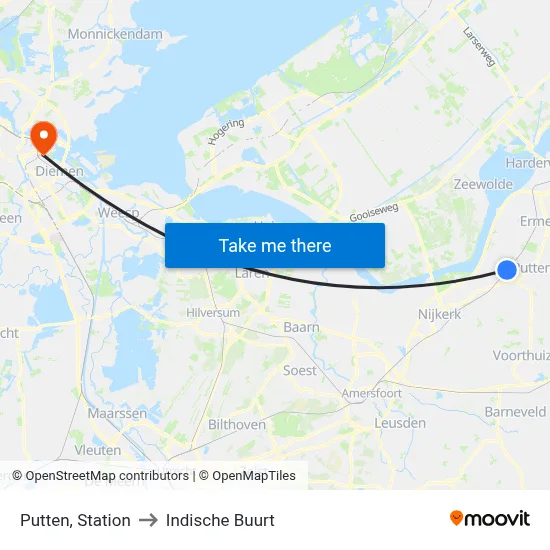Putten, Station to Indische Buurt map