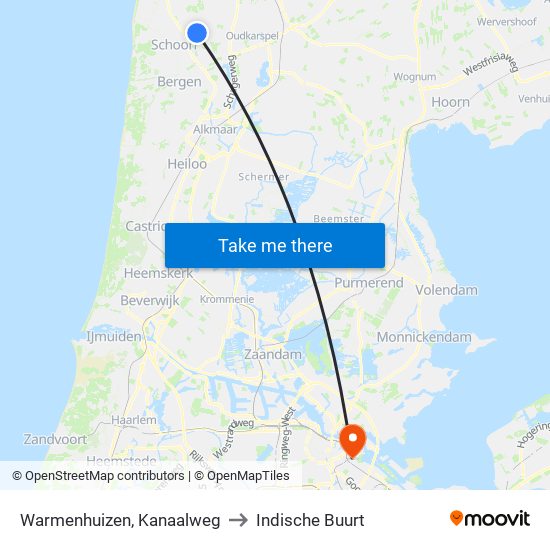 Warmenhuizen, Kanaalweg to Indische Buurt map