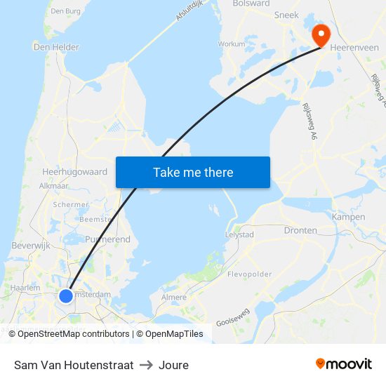 Sam Van Houtenstraat to Joure map