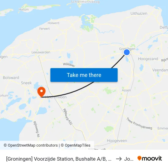 [Groningen] Voorzijde Station, Bushalte A/B, Stationsweg to Joure map