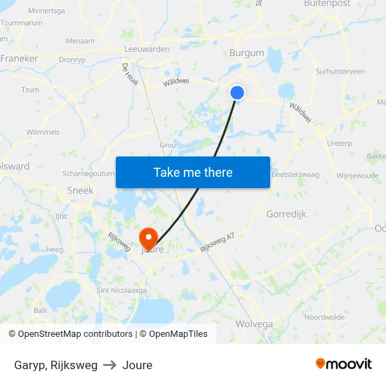 Garyp, Rijksweg to Joure map
