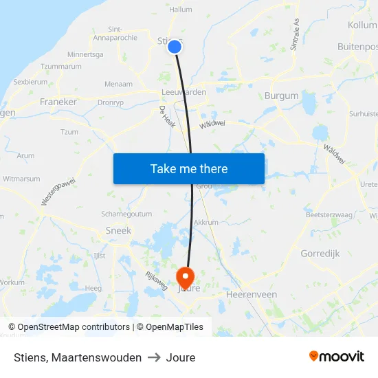 Stiens, Maartenswouden to Joure map