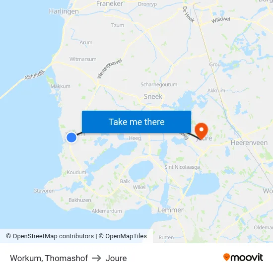 Workum, Thomashof to Joure map