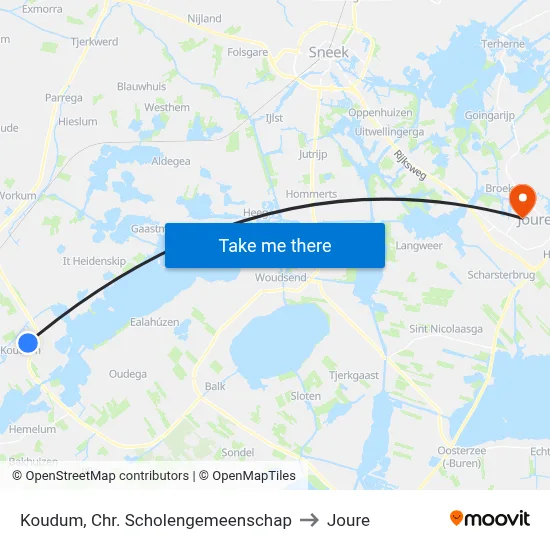 Koudum, Chr. Scholengemeenschap to Joure map