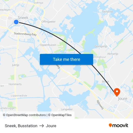 Sneek, Busstation to Joure map