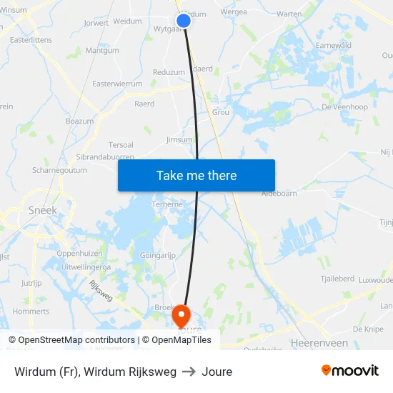 Wirdum (Fr), Wirdum Rijksweg to Joure map