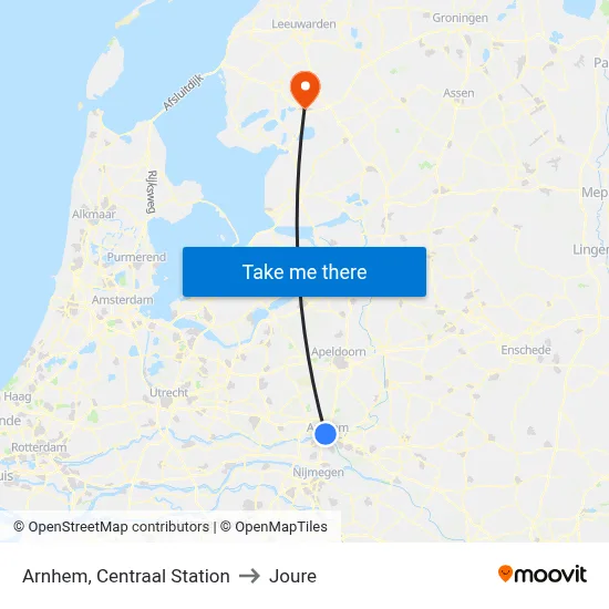 Arnhem, Centraal Station to Joure map