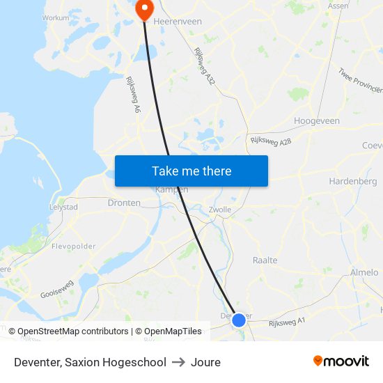 Deventer, Saxion Hogeschool to Joure map