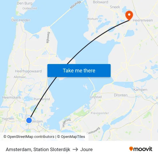 Amsterdam, Station Sloterdijk to Joure map