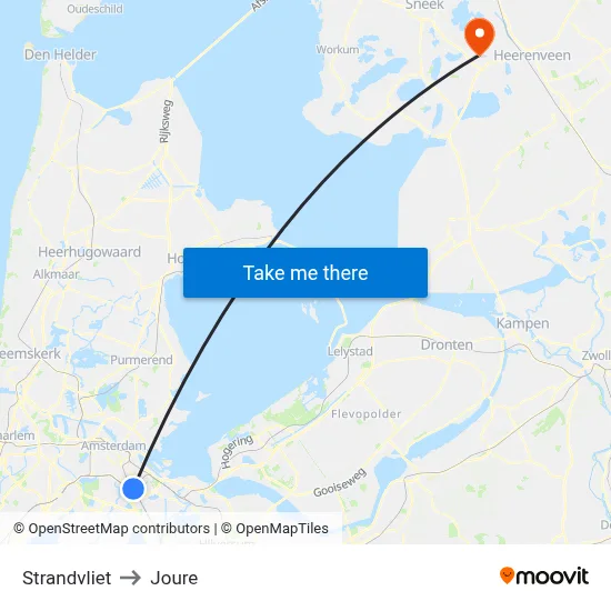 Strandvliet to Joure map