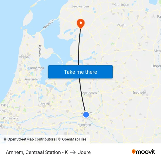 Arnhem, Centraal Station - K to Joure map