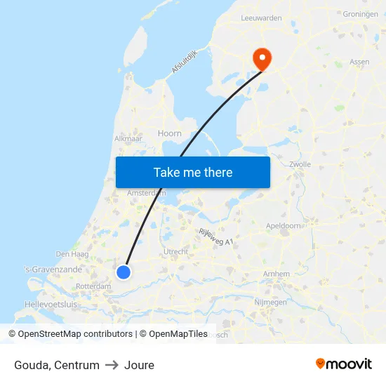 Gouda, Centrum to Joure map