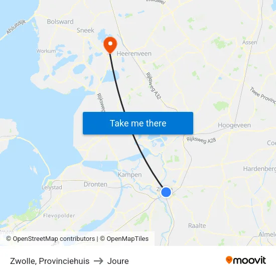 Zwolle, Provinciehuis to Joure map