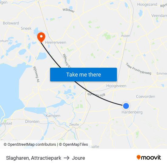 Slagharen, Attractiepark to Joure map