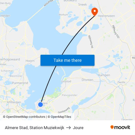 Almere Stad, Station Muziekwijk to Joure map