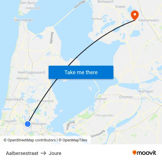 Aalbersestraat to Joure map
