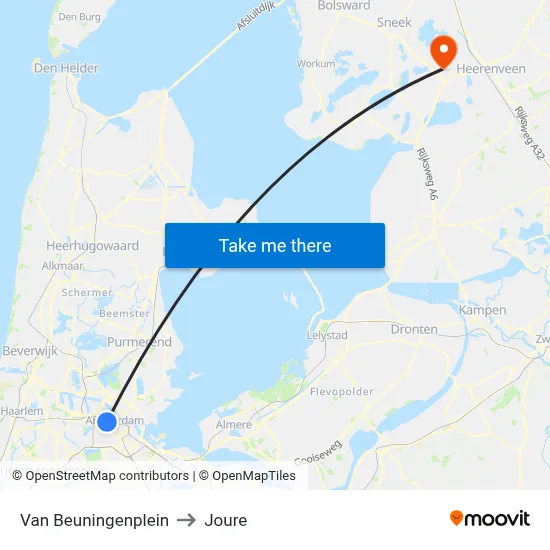 Van Beuningenplein to Joure map