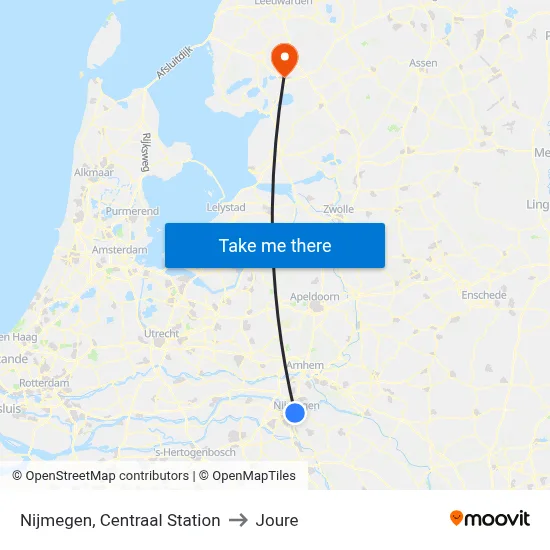 Nijmegen, Centraal Station to Joure map