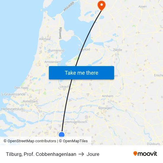 Tilburg, Prof. Cobbenhagenlaan to Joure map