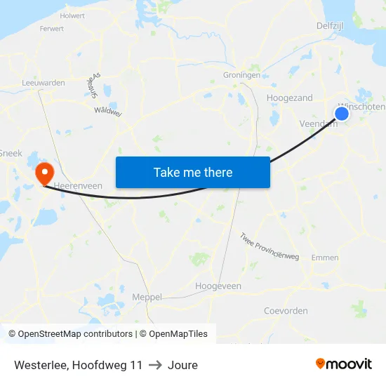 Westerlee, Hoofdweg 11 to Joure map