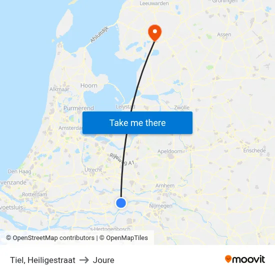 Tiel, Heiligestraat to Joure map