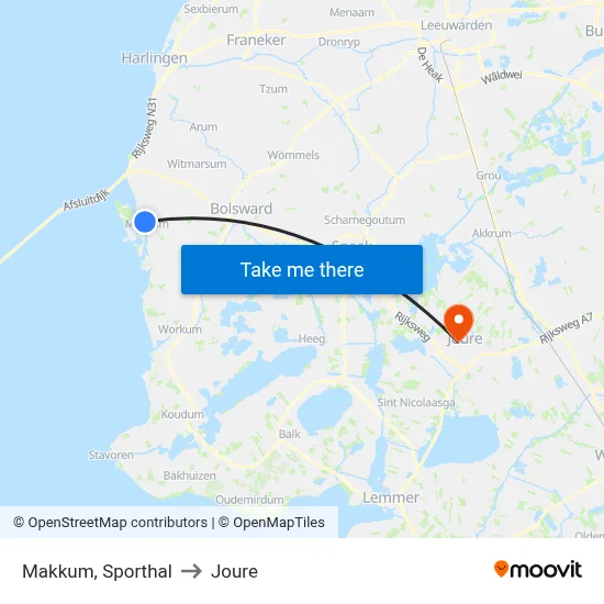 Makkum, Sporthal to Joure map