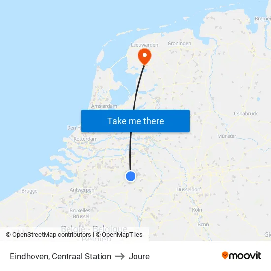 Eindhoven, Centraal Station to Joure map
