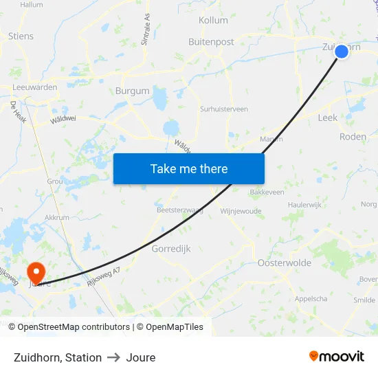 Zuidhorn, Station to Joure map