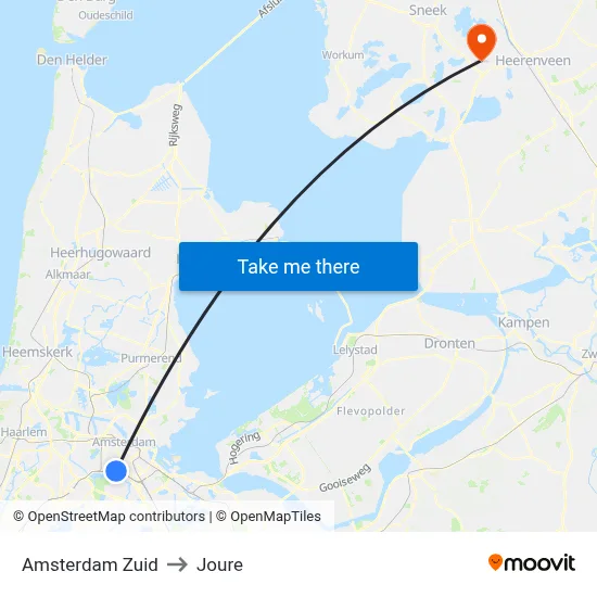 Amsterdam Zuid to Joure map