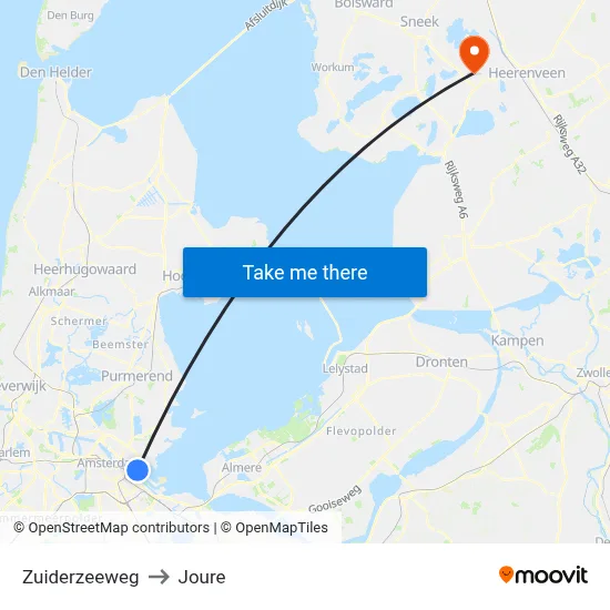 Zuiderzeeweg to Joure map