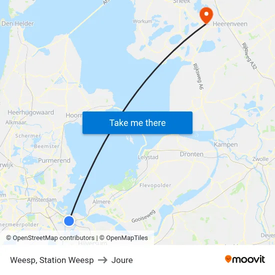 Weesp, Station Weesp to Joure map
