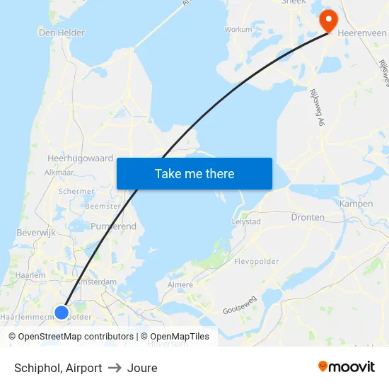 Schiphol, Airport to Joure map