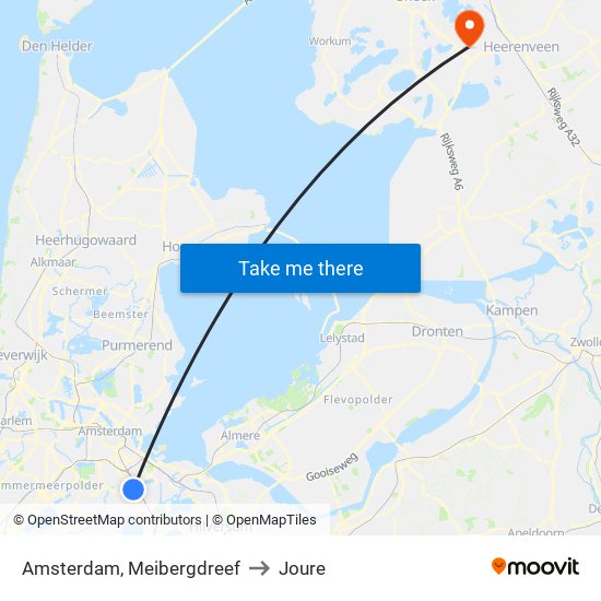 Amsterdam, Meibergdreef to Joure map