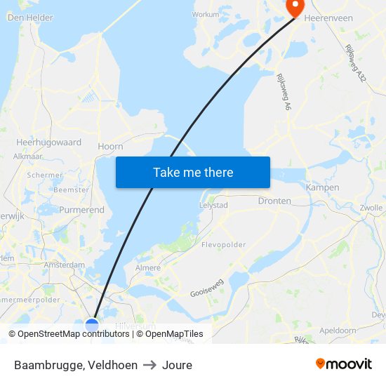 Baambrugge, Veldhoen to Joure map